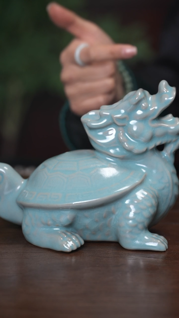 【闪购商品】清凉寺原产地仿古釉手工汝瓷赑屃摆件