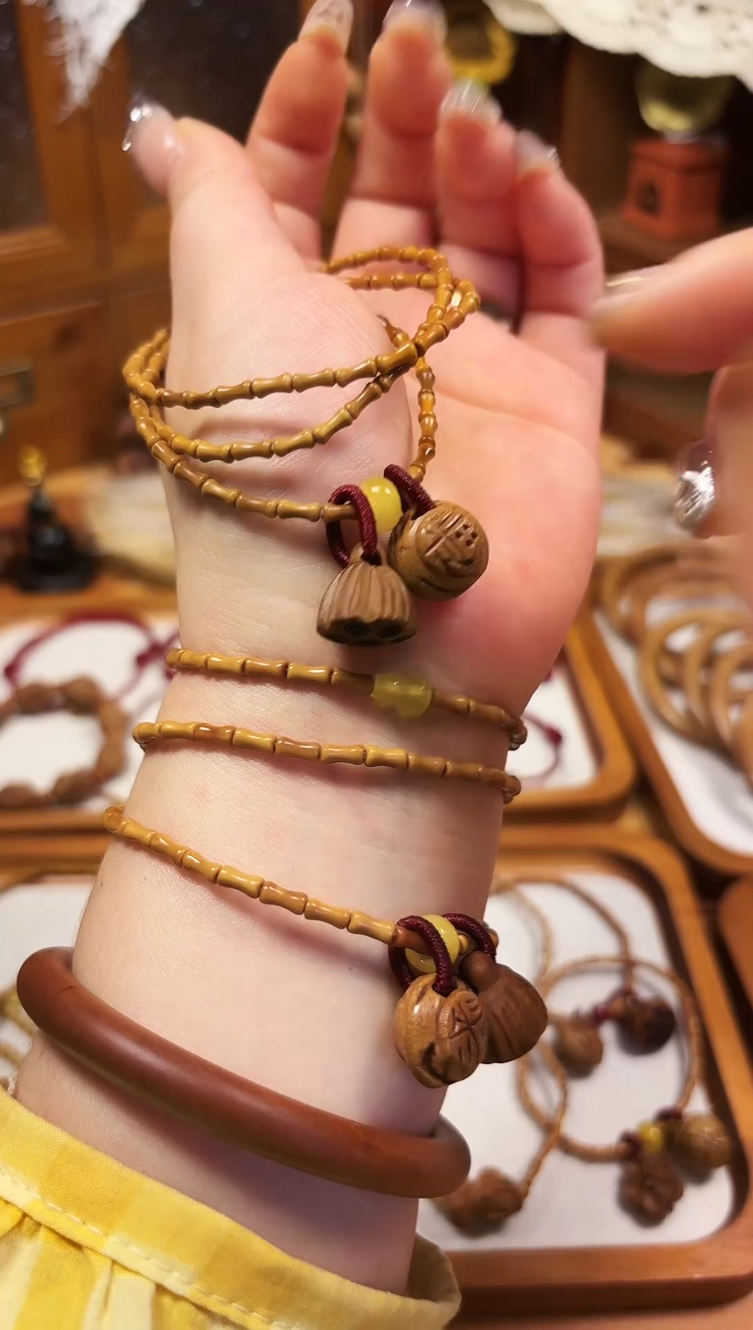 手串桃核三圈   竹节手串  福字加莲蓬   备注手围