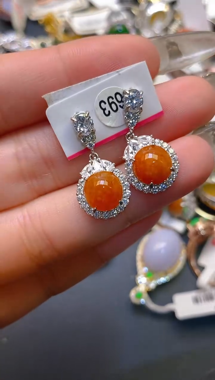 【闪购商品】翡翠耳饰银S925镶嵌天然A货翡翠1