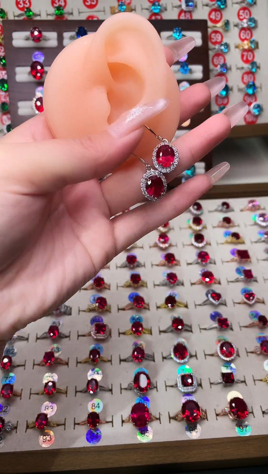 银S925镶嵌耳饰红宝石8*10  银托