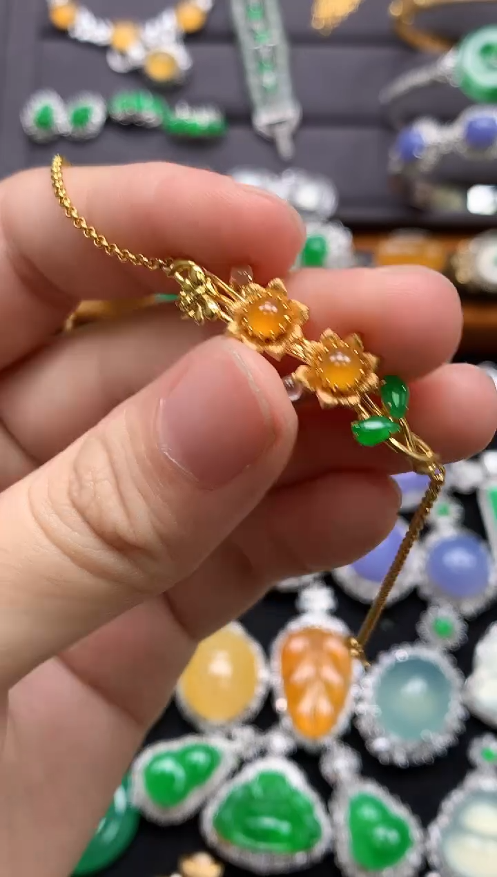 18K金镶嵌手链翡翠翡翠