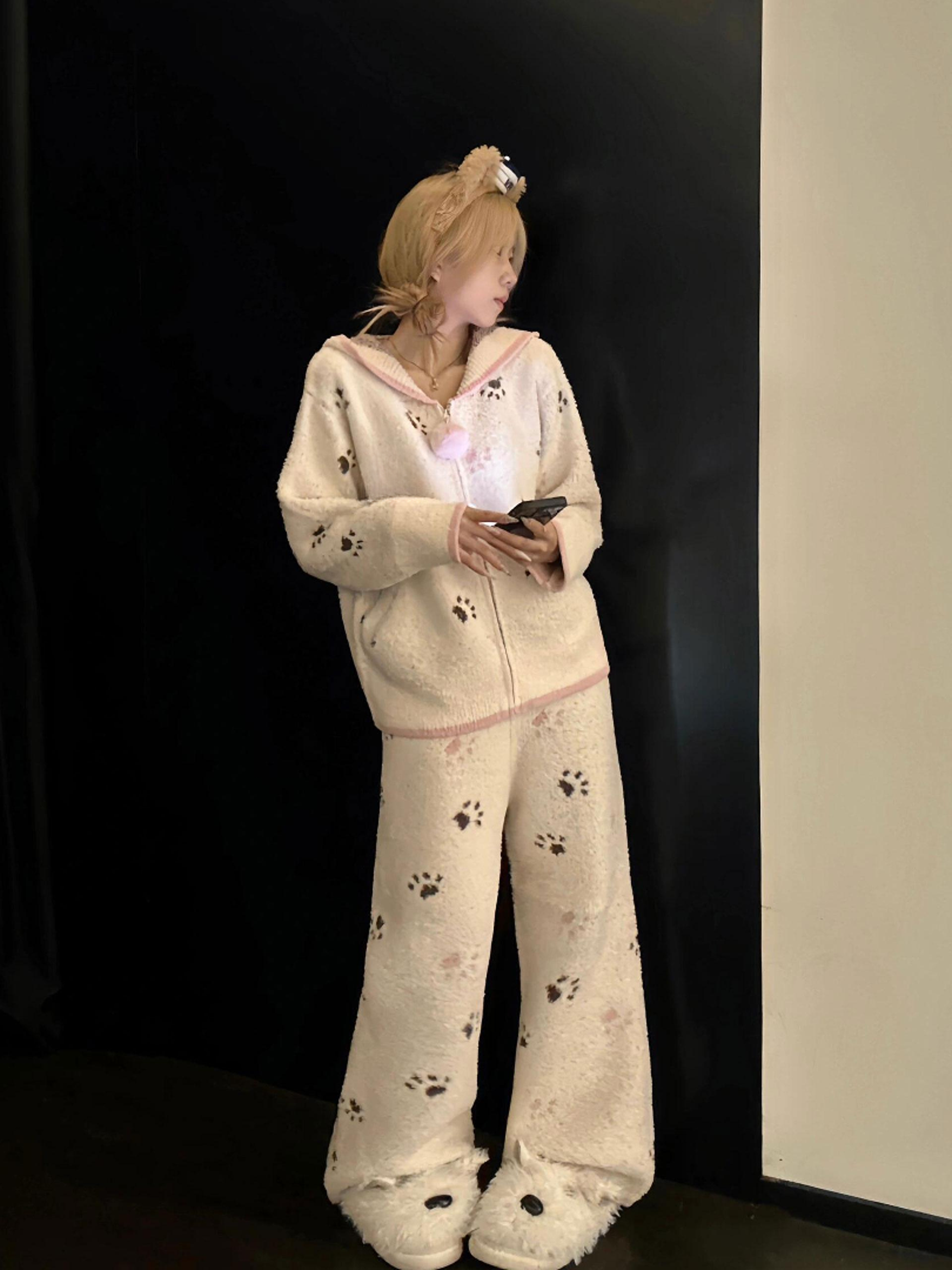 【编码001-050】甜美半边绒睡衣女秋冬新款保暖家居服套装可外穿