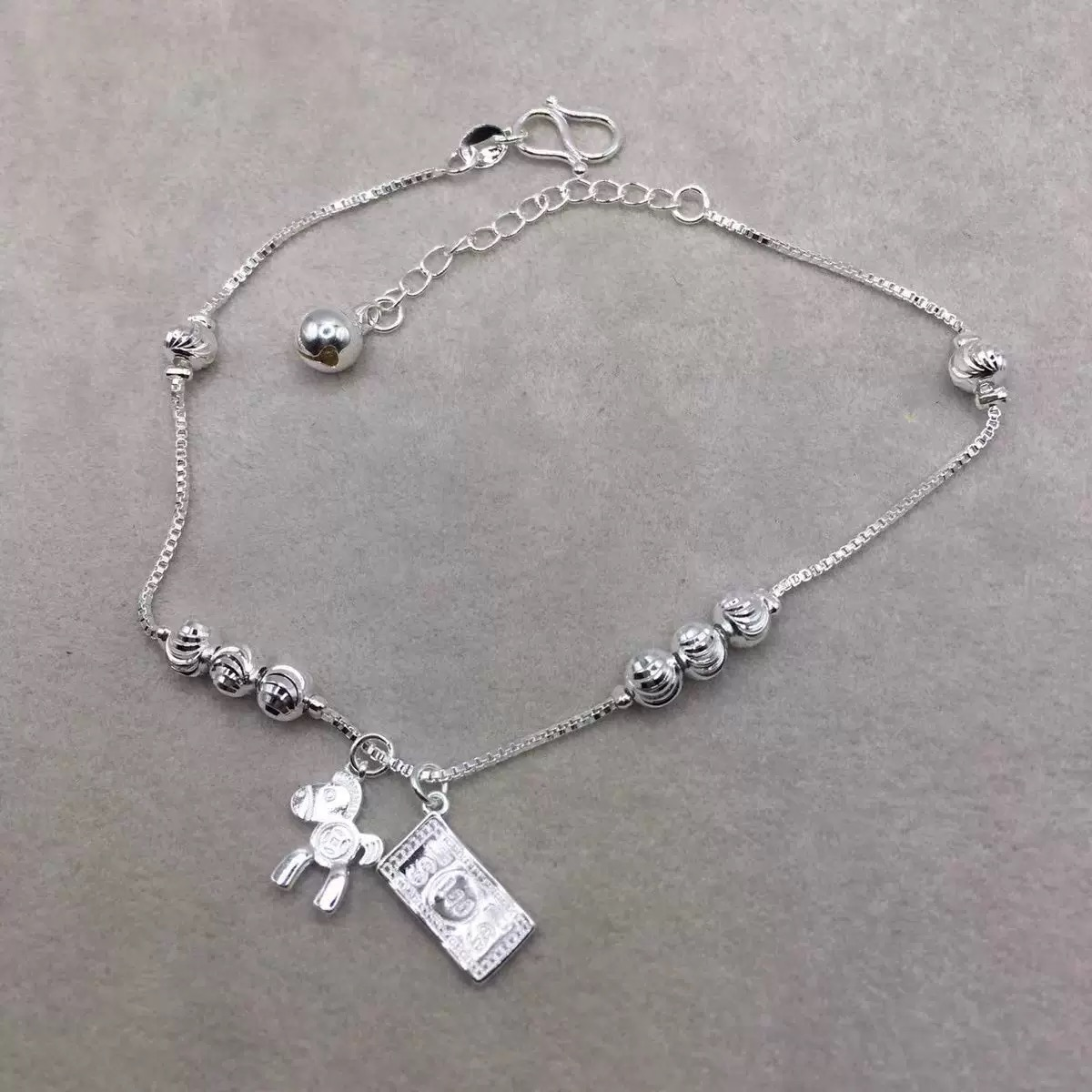 【T】足银脚链 西瓜珠马上有钱脚链 JL0082