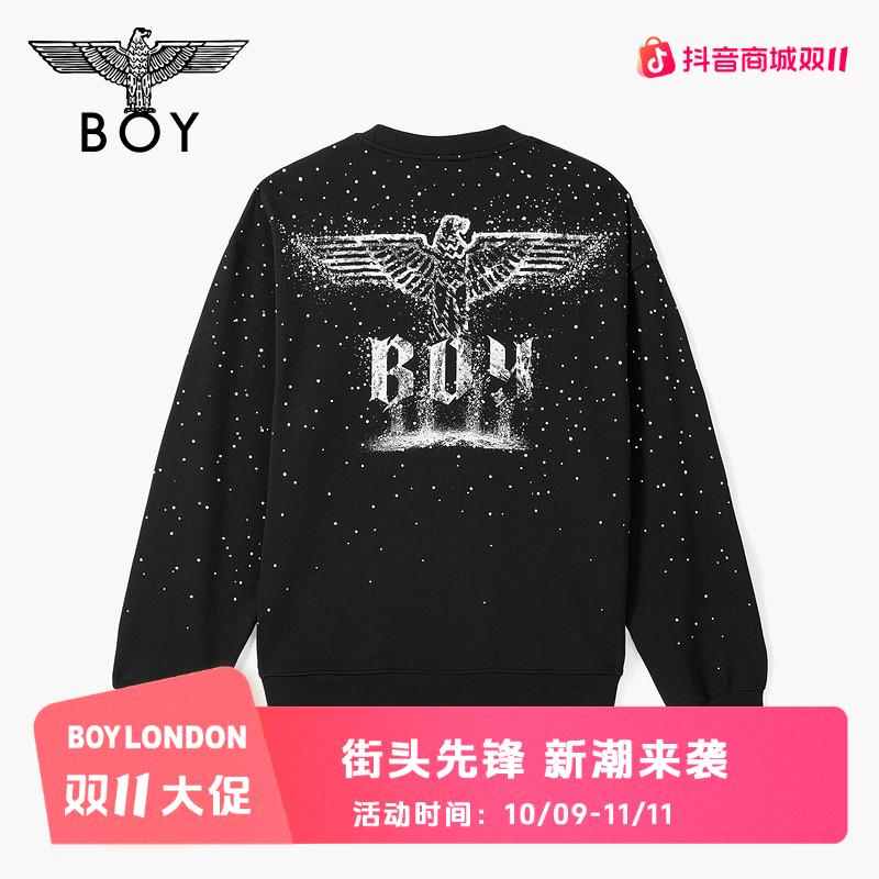 【满天星】BOYLONDON秋季琥珀流光新款烫钻圆领情侣长袖卫衣N03902