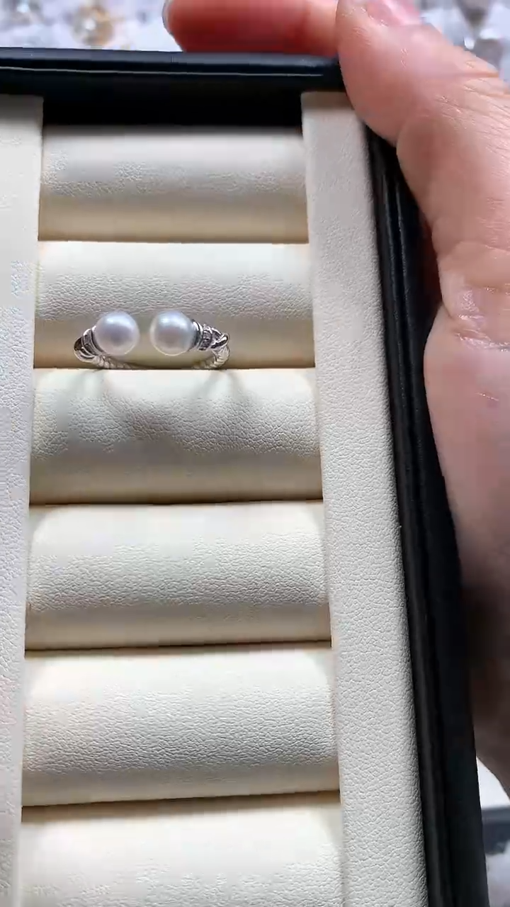 【闪购商品】海水珍珠戒指银S925镶嵌海水珍珠开口戒对珠款