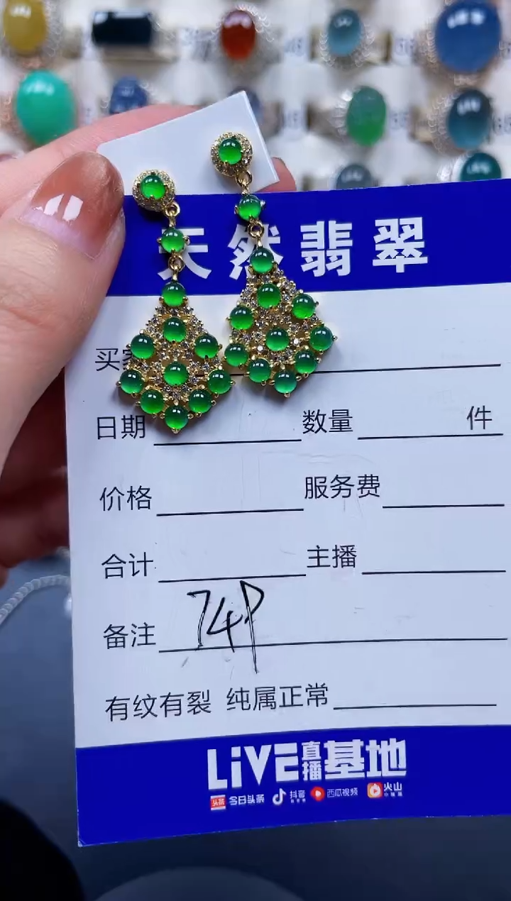 银S925镶嵌翡翠耳饰749