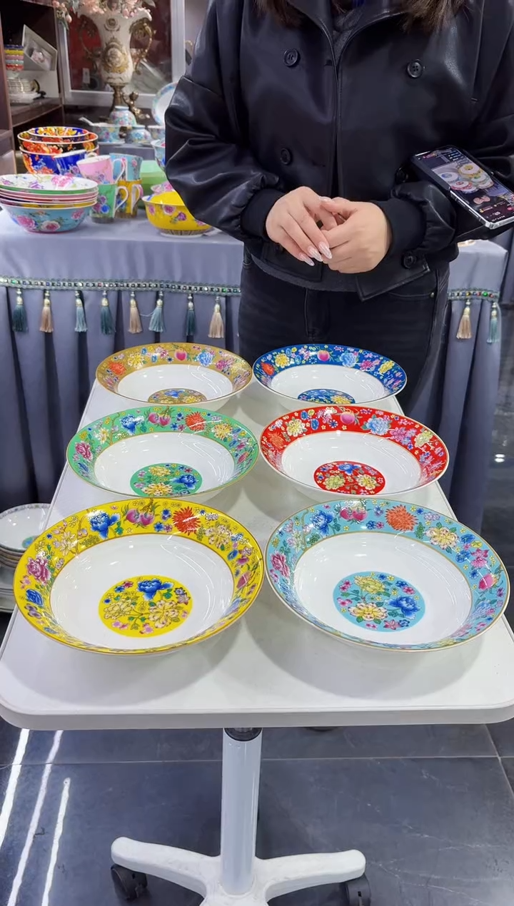 珐琅 7.5英寸圆深盘6个景德镇陶瓷