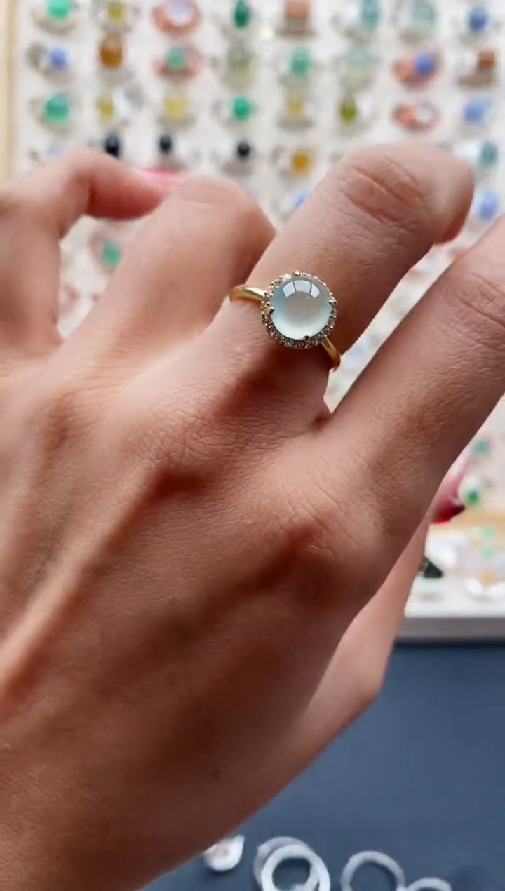 【闪购商品】翡翠戒指银S925镶嵌天然缅甸A货翡翠222 1+9