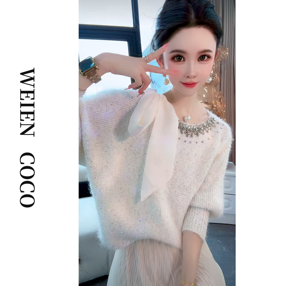 【薇恩COCO】毛衣时尚修身长袖针织重工镶钻上衣新款S5557