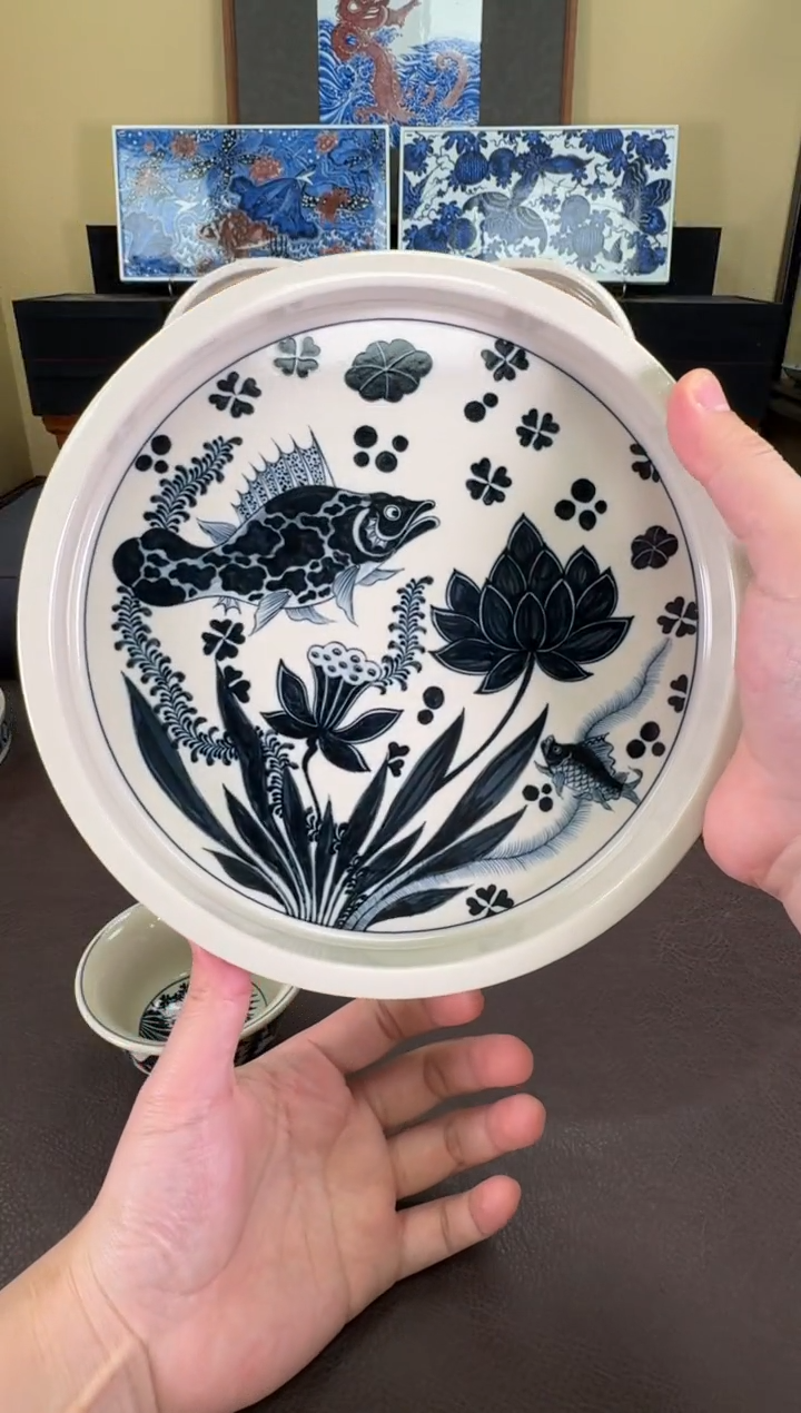 【闪购商品】瓷片二号釉鱼藻纹壶承