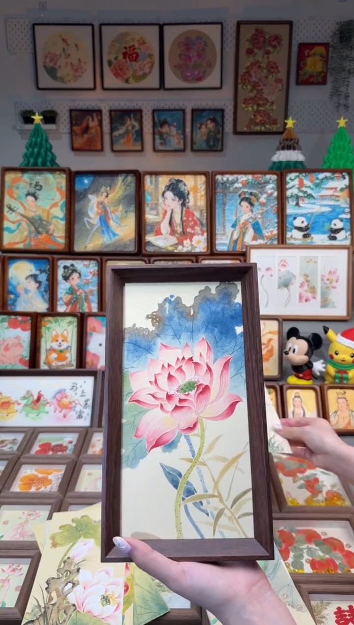 国画蓝染荷花 手绘国画27