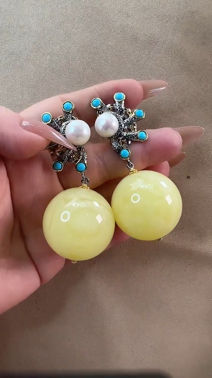【闪购商品】琥珀耳饰未镶嵌耳环