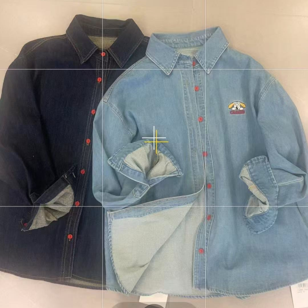 31766    【港风牛仔】复古刺绣休闲牛仔衬衫