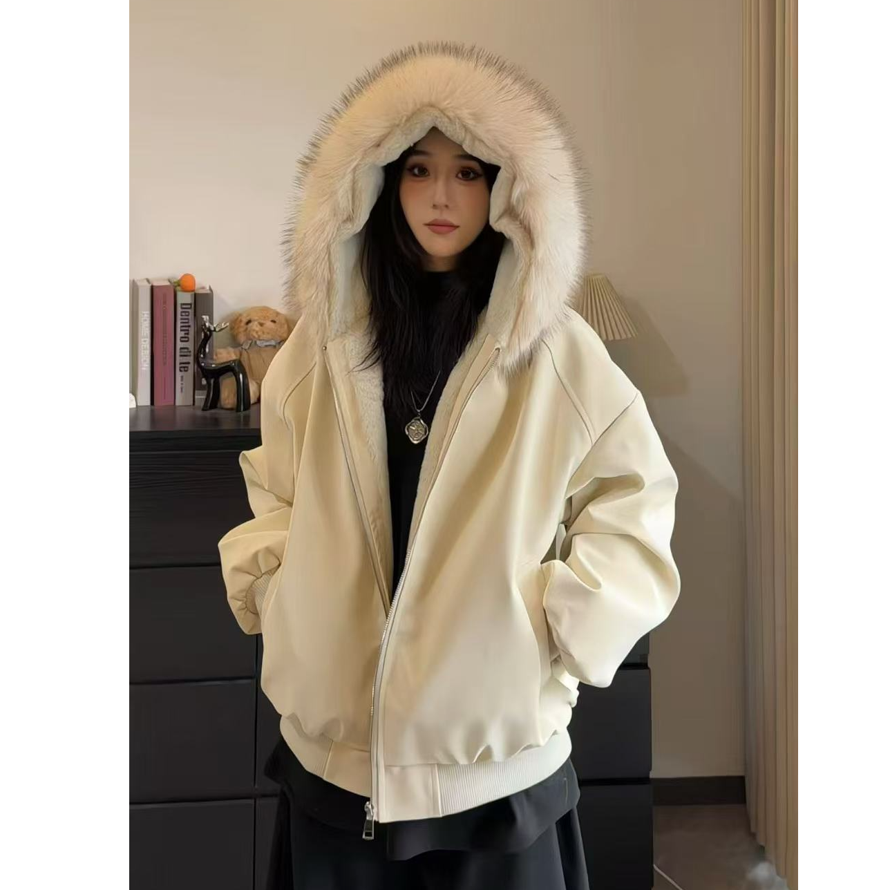 JVR【800克毛绒】可拆卸大毛领座山雕冬季保暖男女宽松外套