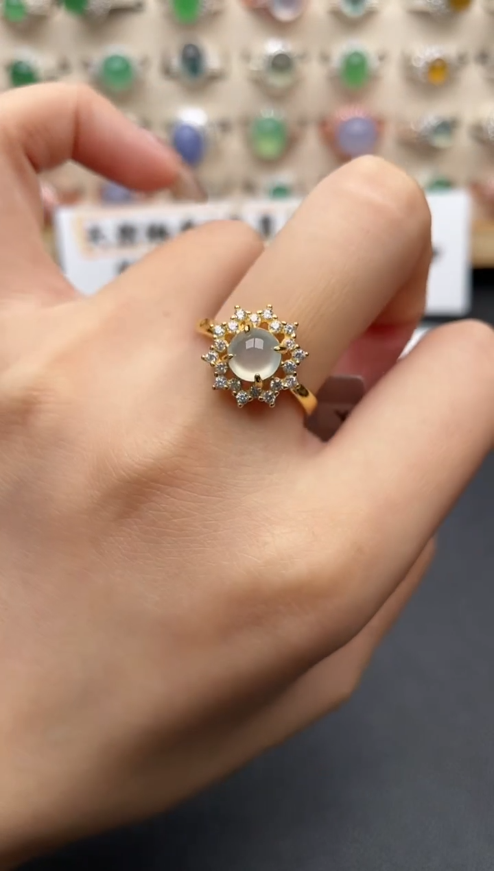 【闪购商品】翡翠银S925镶嵌戒指一物一证一礼盒