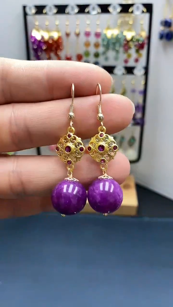 【闪购商品】苏纪石（舒俱来）耳坠银S925镀金镶嵌尺寸14mmQ4