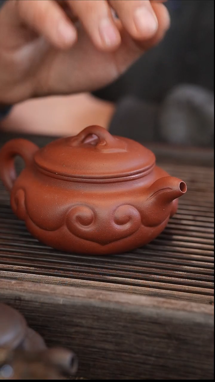 茶壶紫砂如意仿古 北红赤铁 半手工 260cc