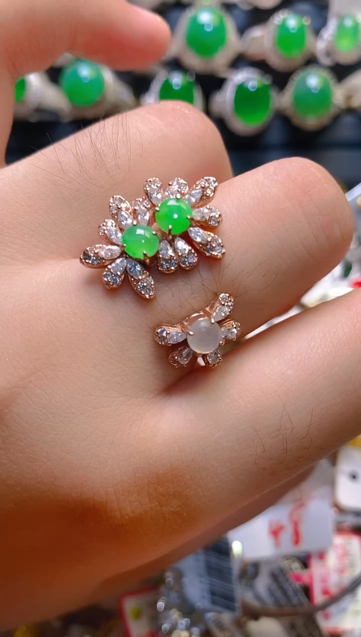 翡翠戒指银S925镶嵌天然