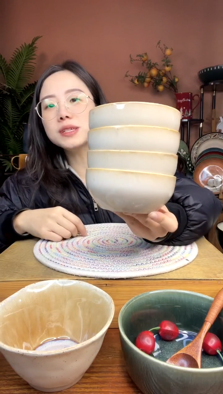 陶瓷4.7英寸复古黄米饭碗 4件 微瑕疵