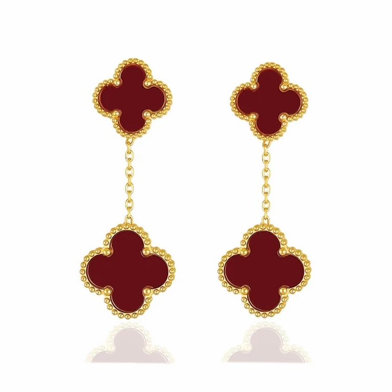 合金珐琅耳饰 四叶草三色双花耳坠时尚百搭气质