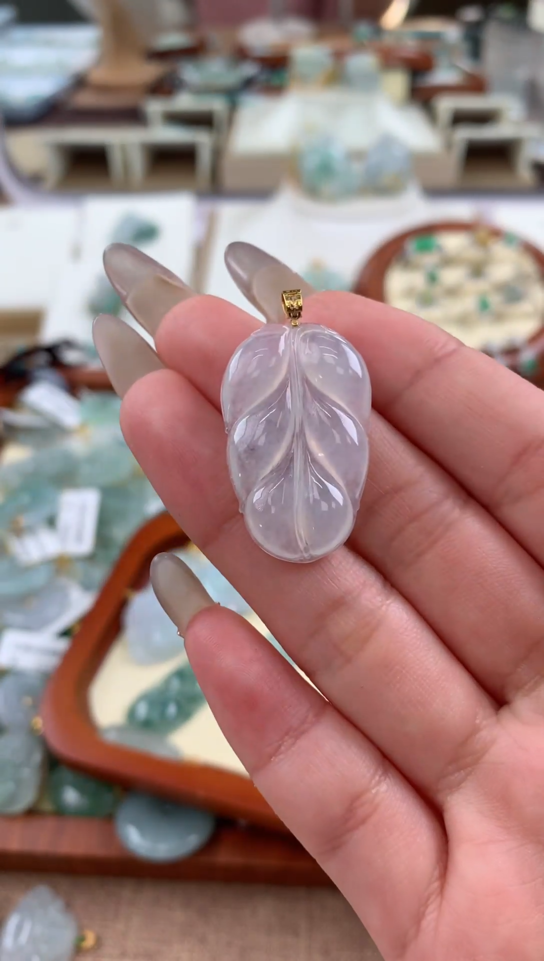 【闪购商品】翡翠颈饰18K金镶嵌天然A货翡翠挂件 