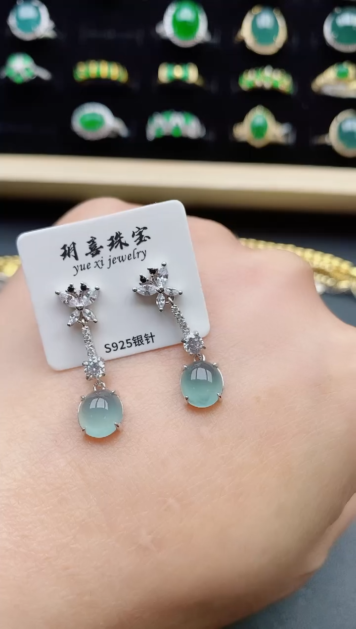 【闪购商品】翡翠银S925镶嵌耳饰5085050