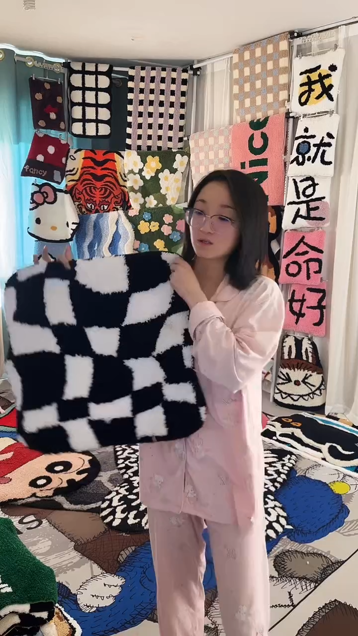 羊羔毛45*45黑白千鸟格