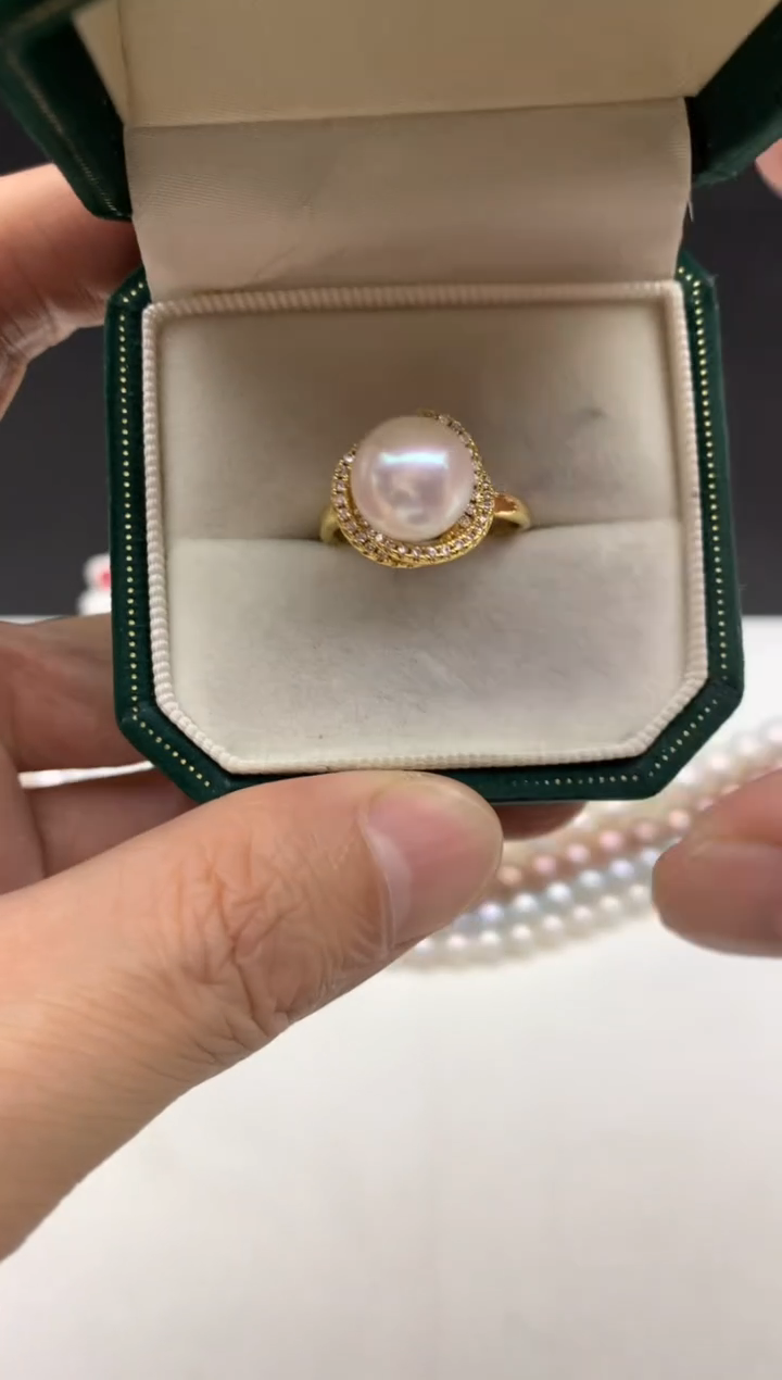 未镶嵌ff淡水珍珠白珠戒指10~11mm