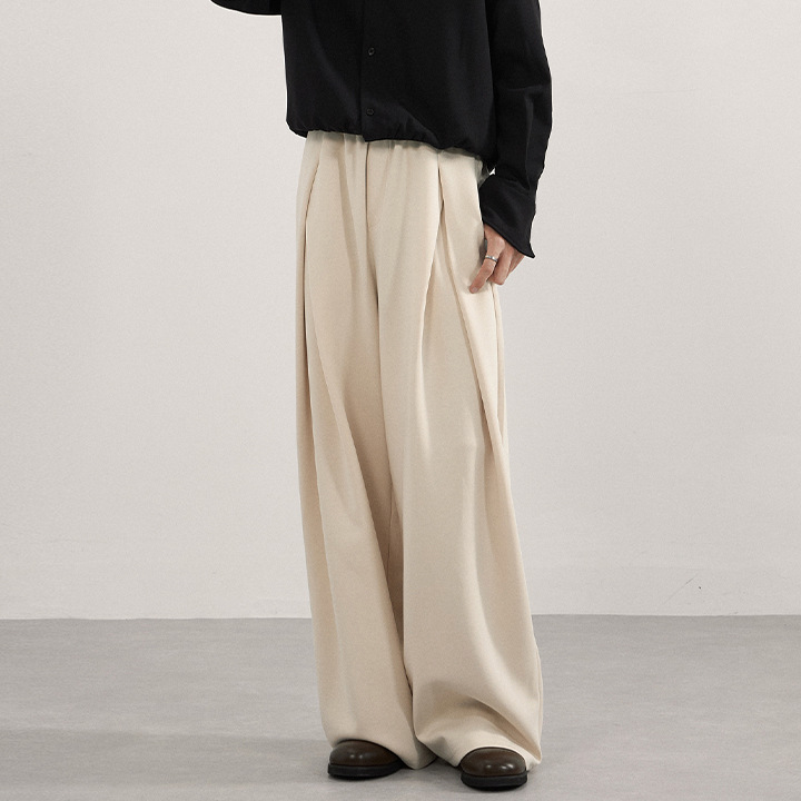 FLSHVOIR复古立体双褶皱休闲卫裤男女潮牌直筒长裤百搭阔腿简约