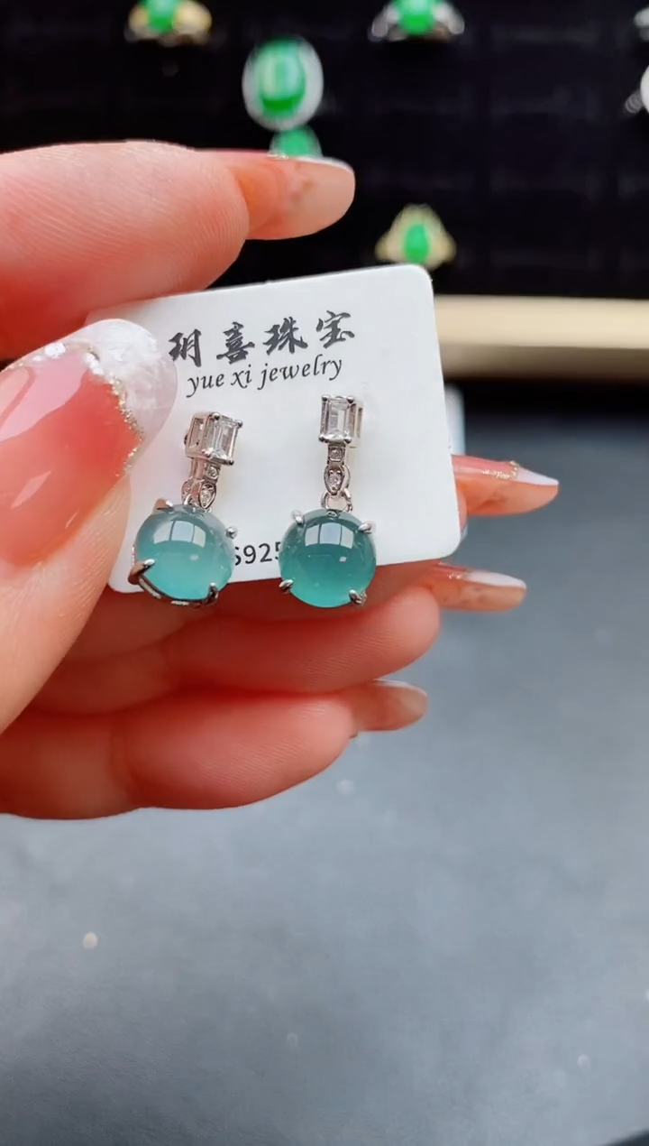 【闪购商品】翡翠耳饰银S925镶嵌05800