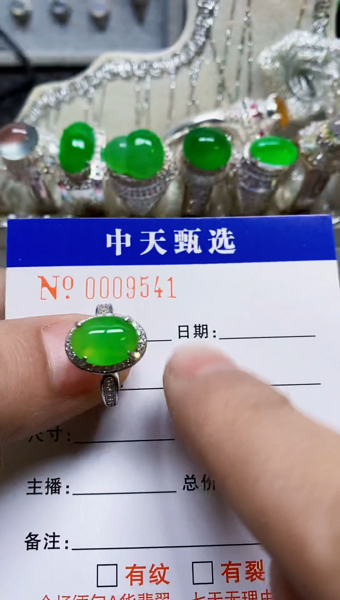 银S925镶嵌戒指翡翠/9541