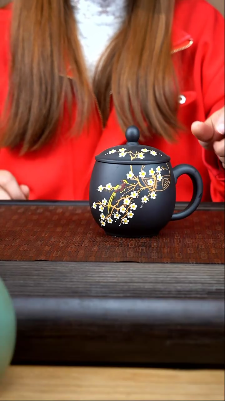 【闪购商品】紫砂茶壶小鸟手工堆绘盖杯