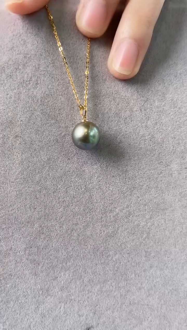 【闪购商品】海水珍珠吊坠(不含链)18K金镶嵌11-12大溪地黑珍珠吊坠