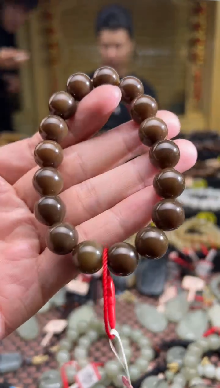 手串未镶嵌和田玉若羌料李保国矿麻糖青手串卡12 75分