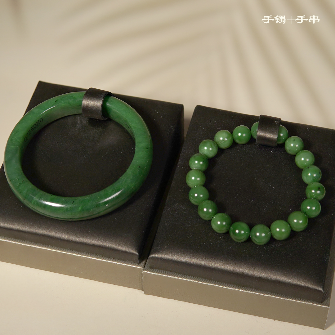 【苏禾珠宝】天然和田玉碧玉菠菜绿小宽胎手镯 拍一发一多样性发