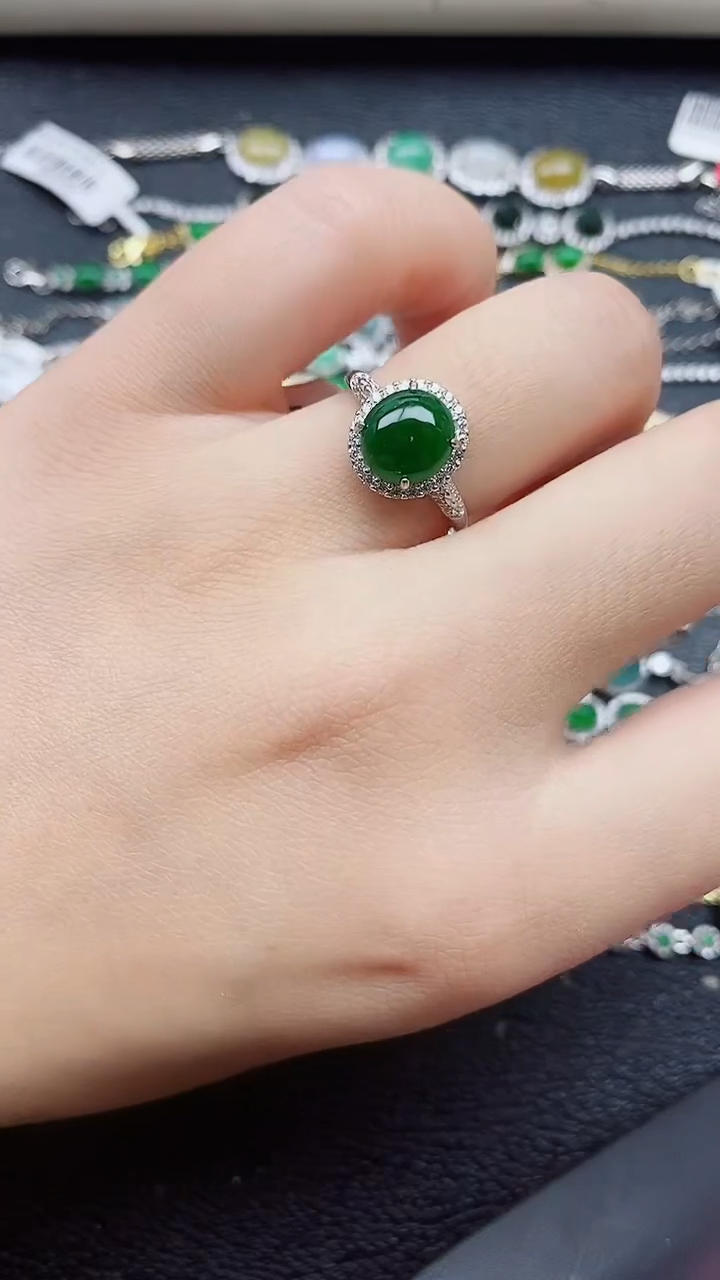 银S925镶嵌戒指翡翠1