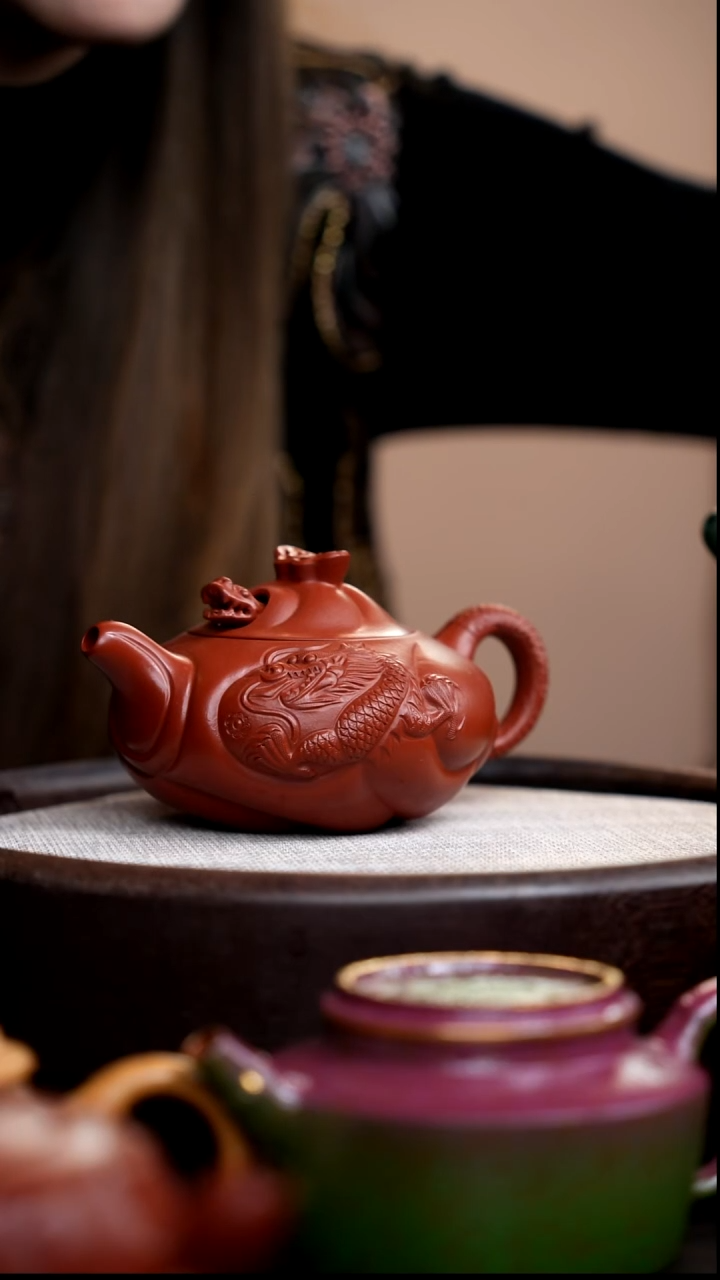 茶壶紫砂朱泥鱼化龙扁中