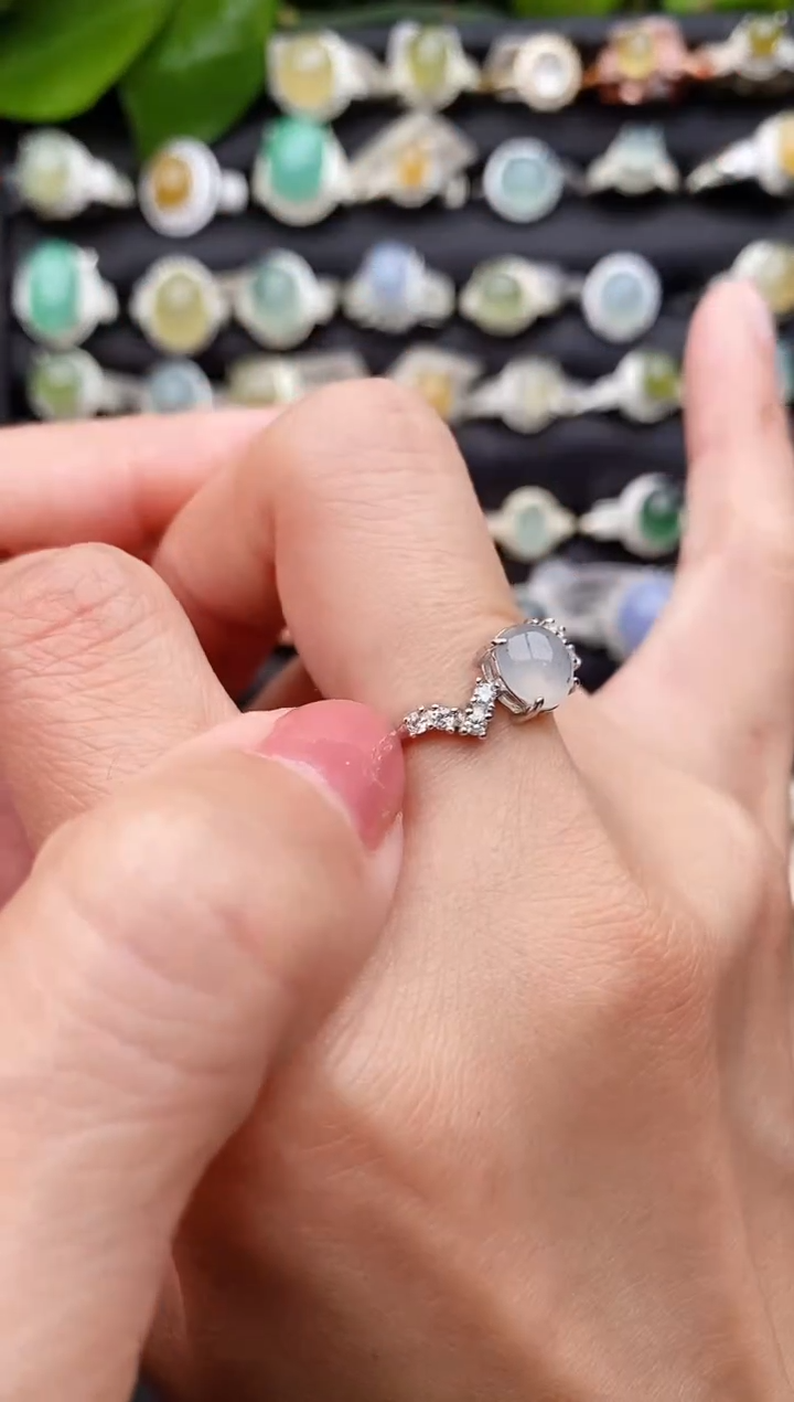 【闪购商品】翡翠戒指银S925镶嵌缅甸天然A货翡翠33 10-3