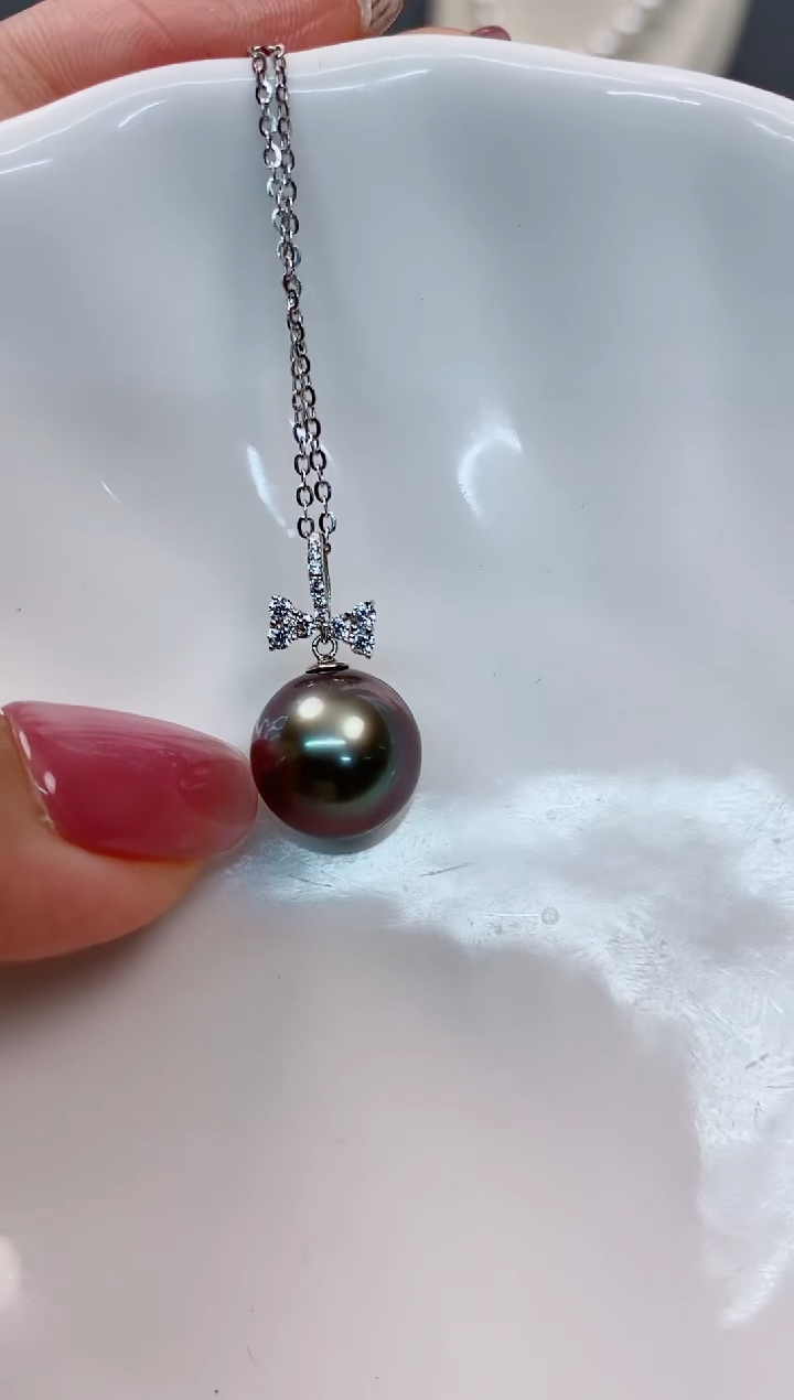 【闪购商品】海水珍珠吊坠(赠链)18K金镶嵌11-12大溪地黑珍珠吊坠