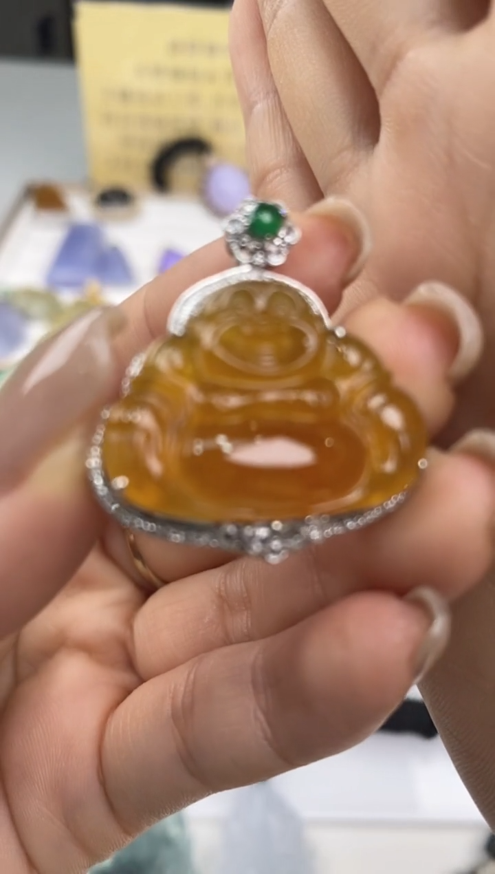 翡翠18K金镶嵌吊坠(不含链)37055