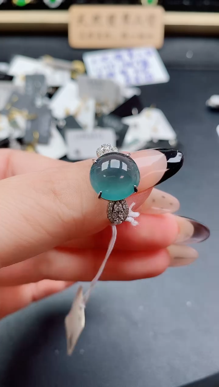 银S925镶嵌戒指翡翠1