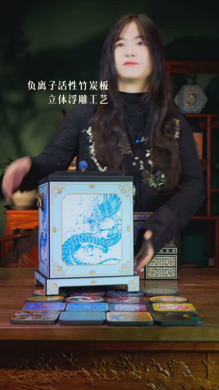 偶*壹藏贰宝应龙图案中茶饼罐