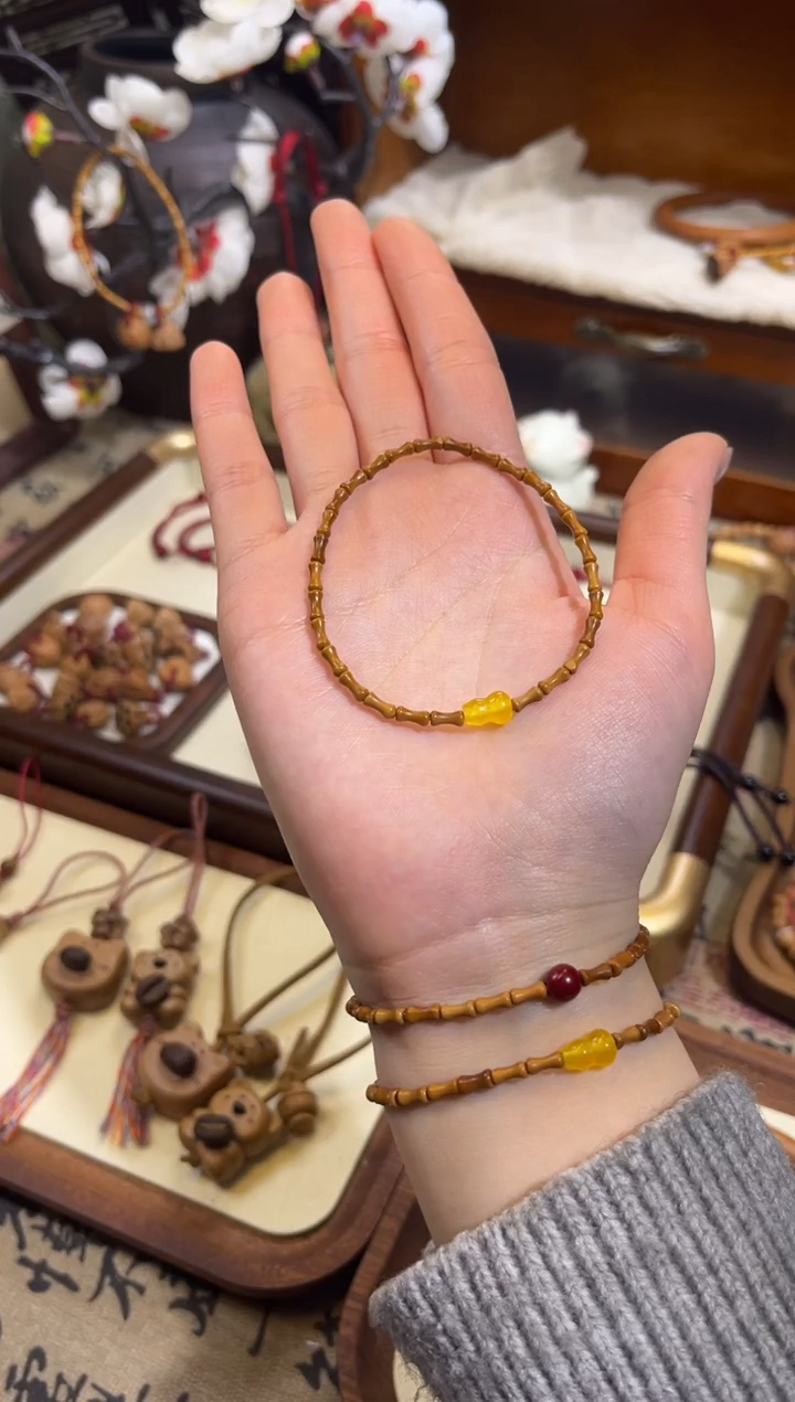 手串桃核【桃缘行】竹节「黄色葫芦」桃木桃核辟、挡、驱、护 备注手围