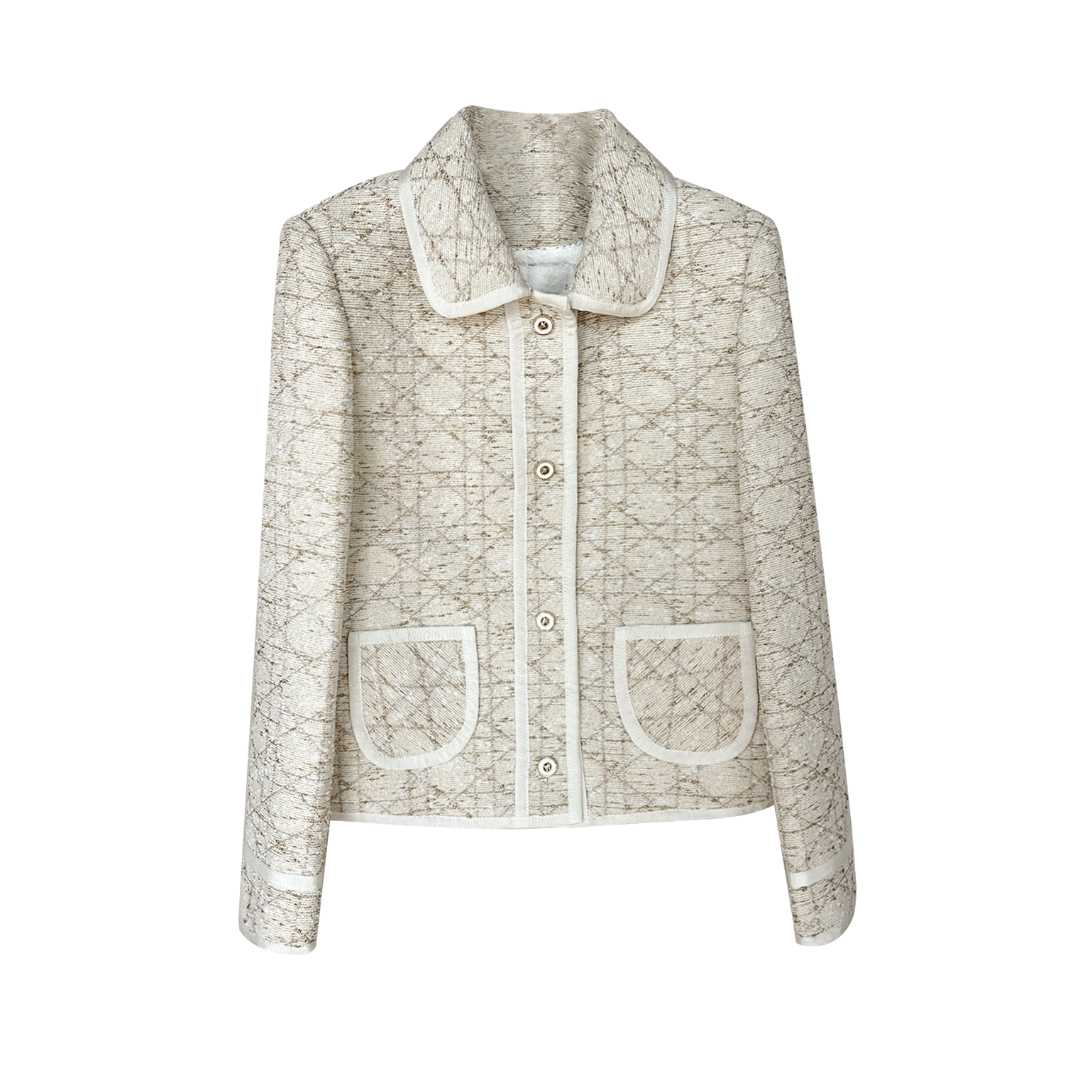 RainieQing【赫本缪斯】轻奢大牌感经典短款菱形格金银丝外套女