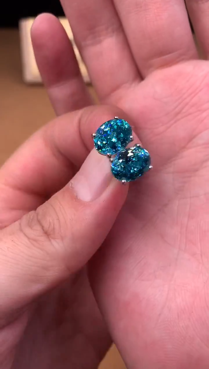 银S925镶嵌耳饰帕拉依巴碧玺2222