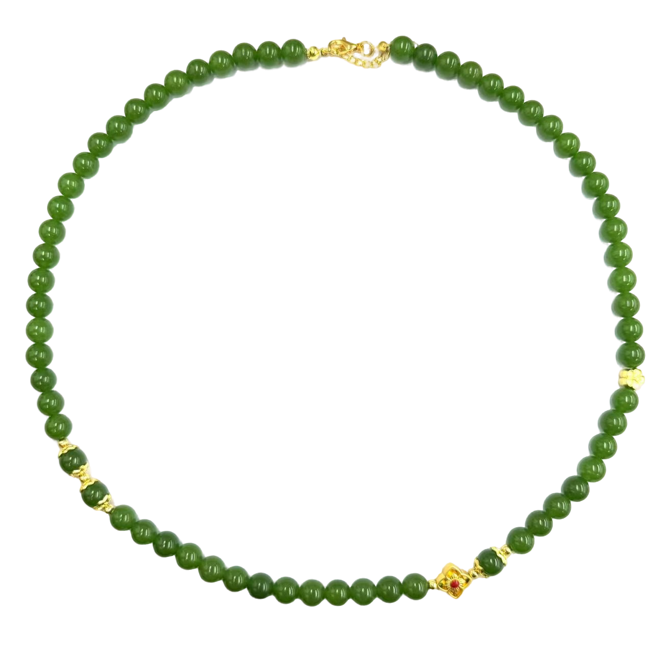 s1498-原创DIY国风设计款金宝绿圆珠项链-赠礼盒