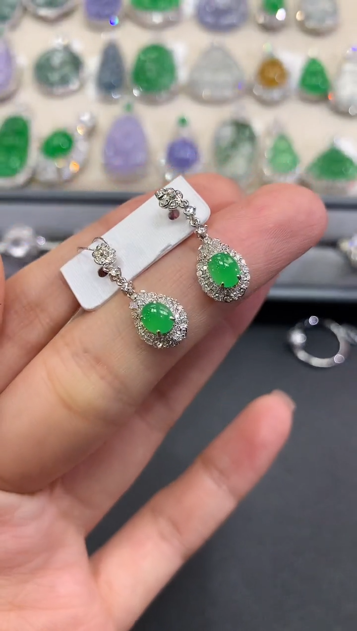 【闪购商品】翡翠耳饰18K金镶嵌a119         