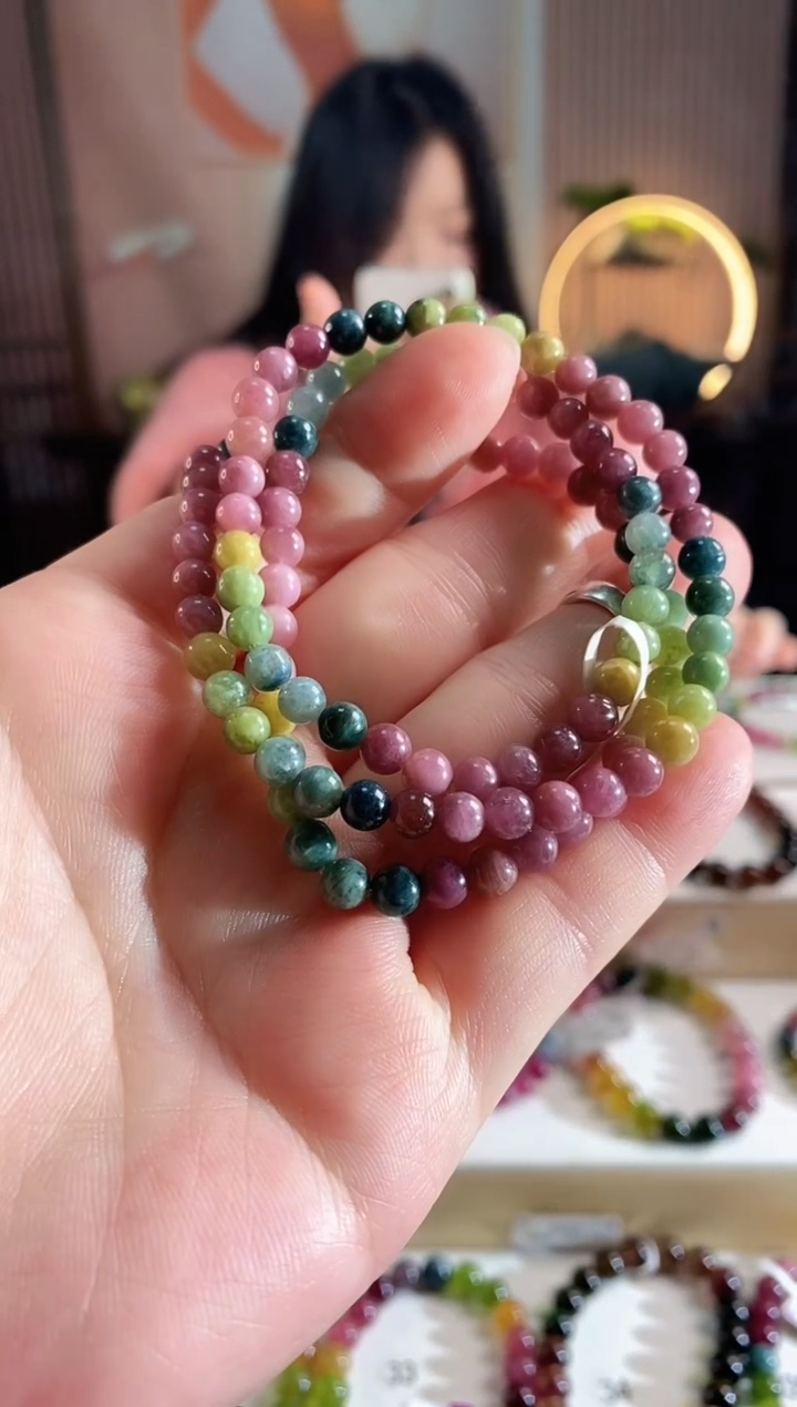 未镶嵌手链碧玺G2489三圈颜色微差