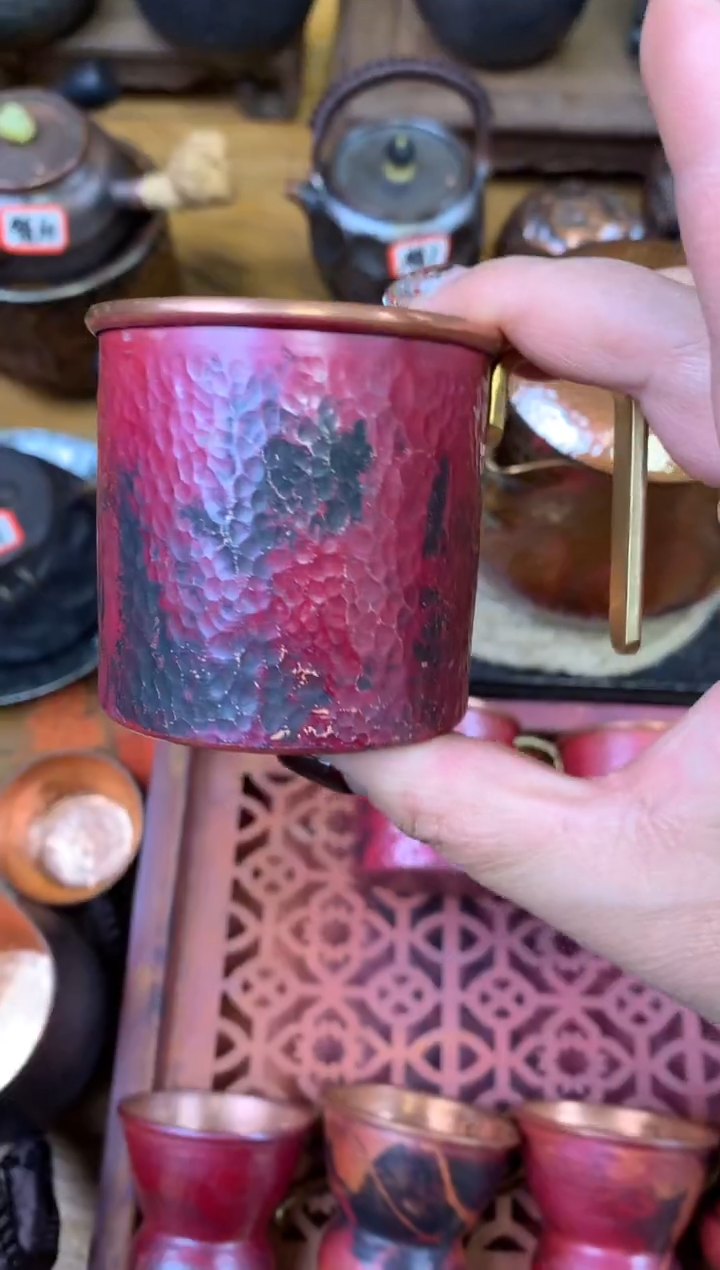 紫铜火烧红铜把马克杯