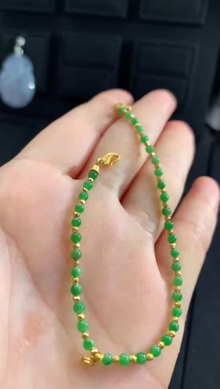 【闪购商品】翡翠手链18K金镶嵌手链